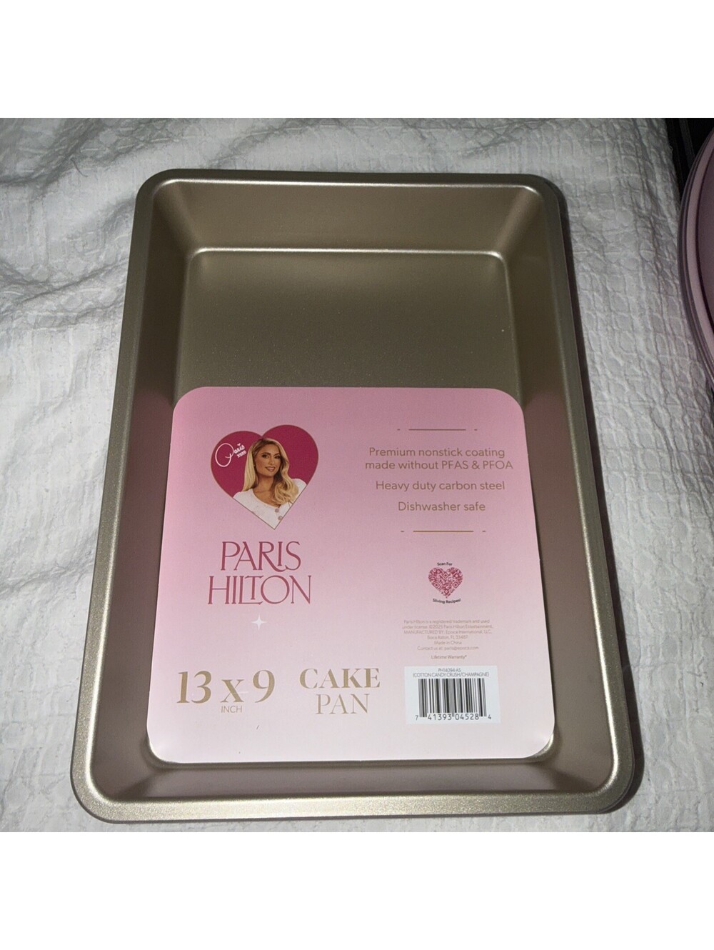 Paris Hilton Nonstick Carbon Steel Bakeware 13" x 9" Cake Pan, Pink & Silver New